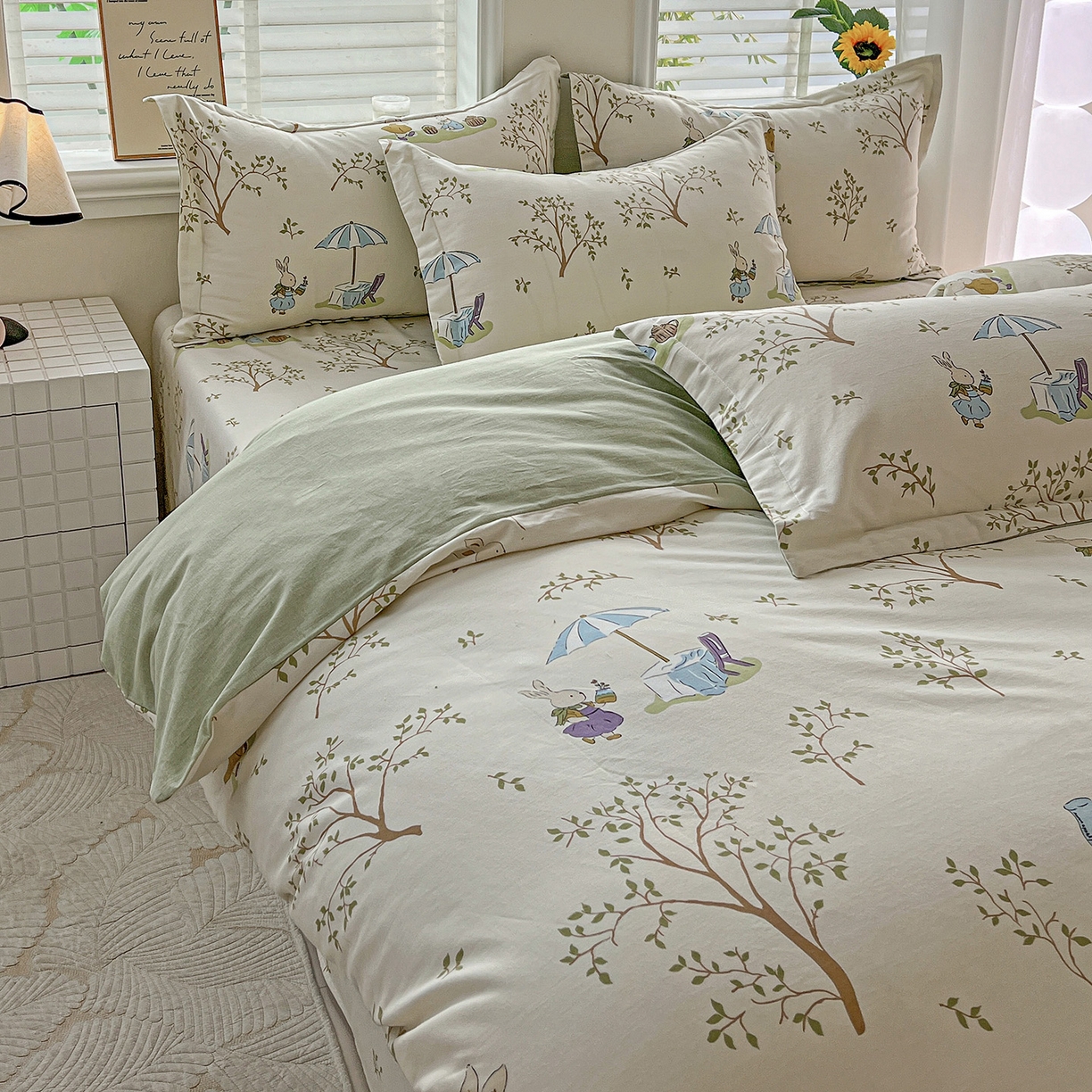 91家纺网 家纺一手货源 找家纺 依庭 2025新款高克重全棉纯棉磨毛印花单被套 彼得兔