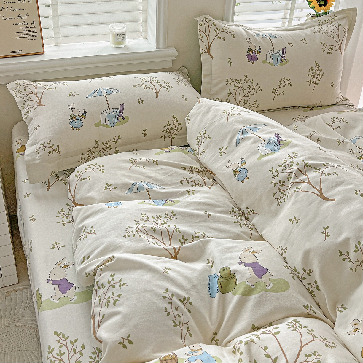 91家纺网 家纺一手货源 找家纺 依庭 2025新款高克重全棉纯棉磨毛印花单被套 彼得兔