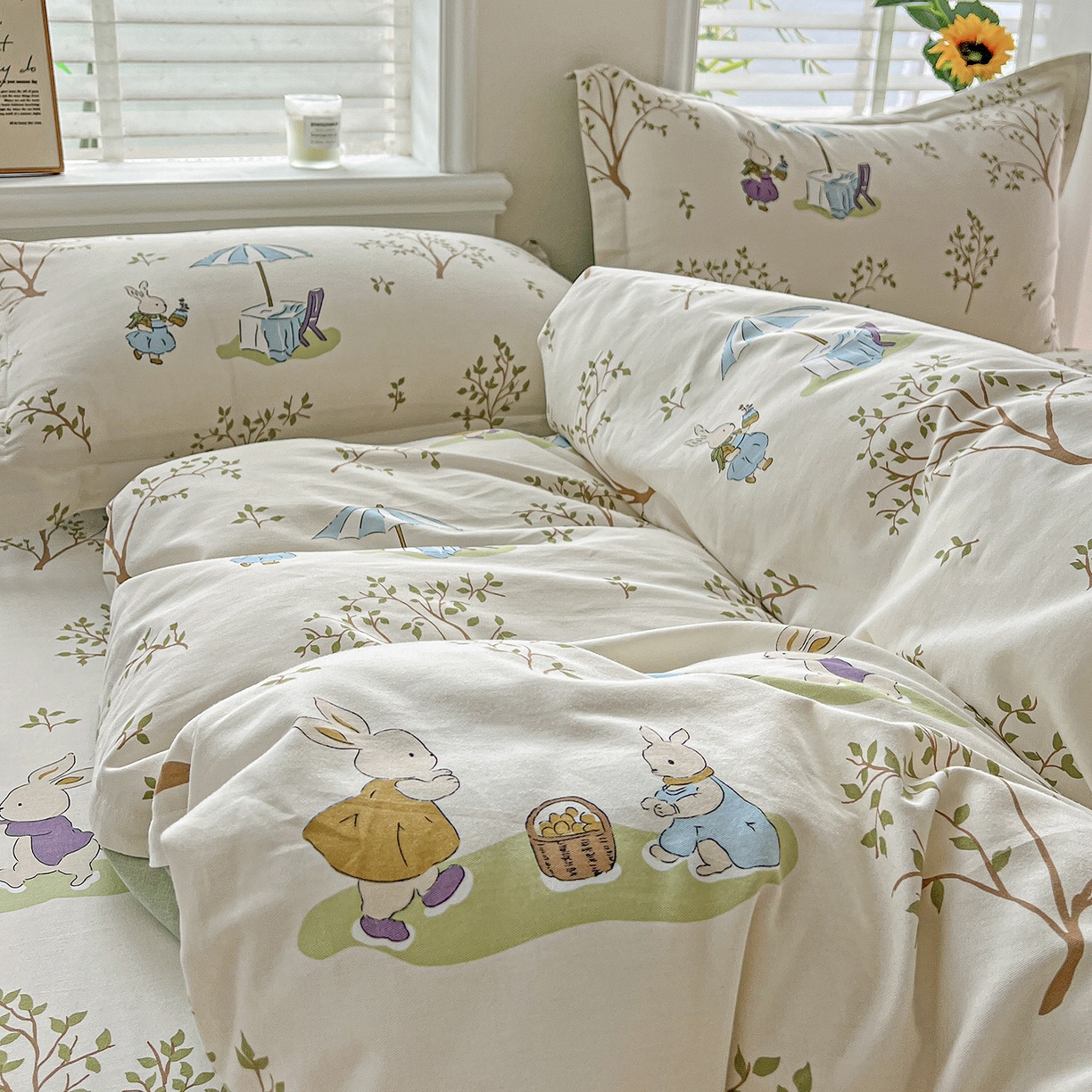 91家纺网 家纺一手货源 找家纺 依庭 2025新款高克重全棉纯棉磨毛印花单被套 彼得兔