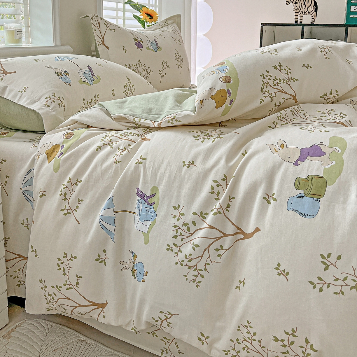 91家纺网 家纺一手货源 找家纺 依庭 2025新款高克重全棉纯棉磨毛印花单被套 彼得兔