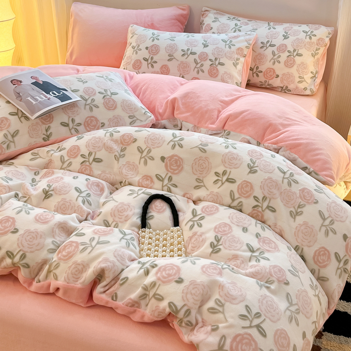 91家纺网 家纺一手货源 找家纺 如一 2025新款3D雕花牛奶绒单被套 繁花-粉