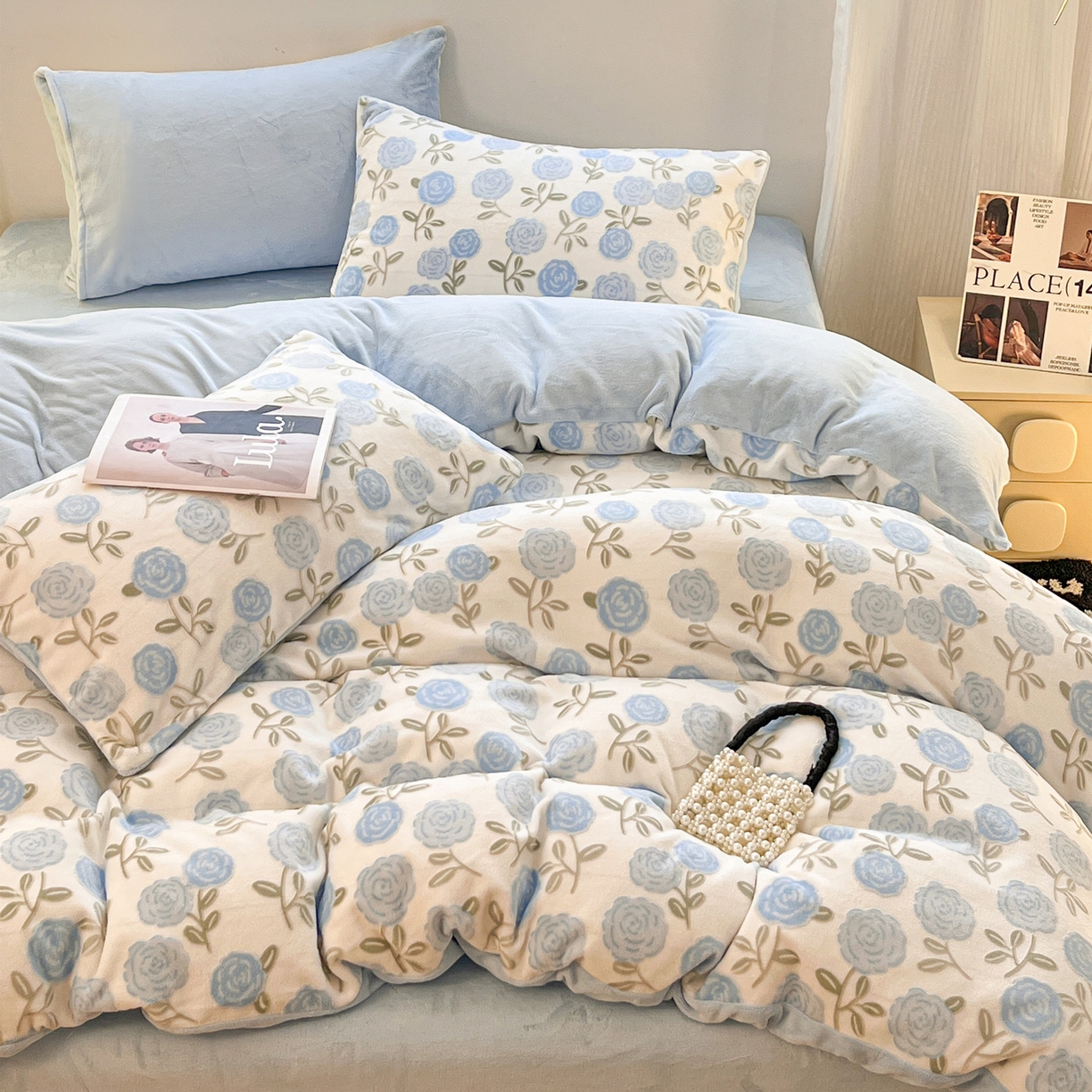 91家纺网 家纺一手货源 找家纺 如一 2025新款3D雕花牛奶绒单被套 繁花-天蓝