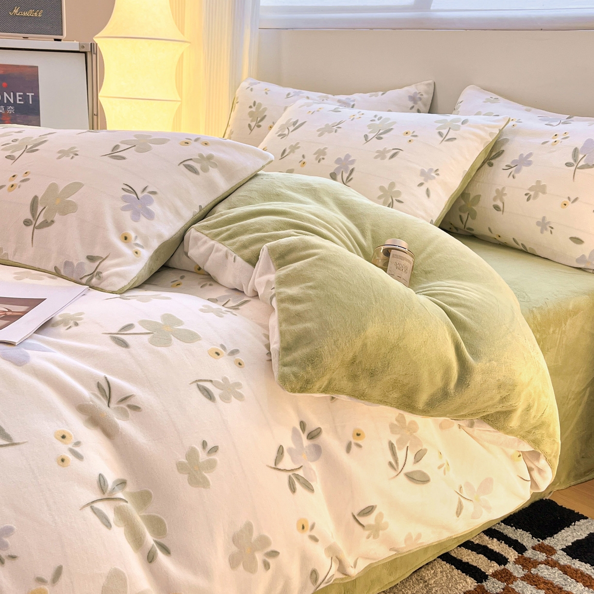 91家纺网 家纺一手货源 找家纺 如一 2025新款3D雕花牛奶绒单被套 芳菲-绿