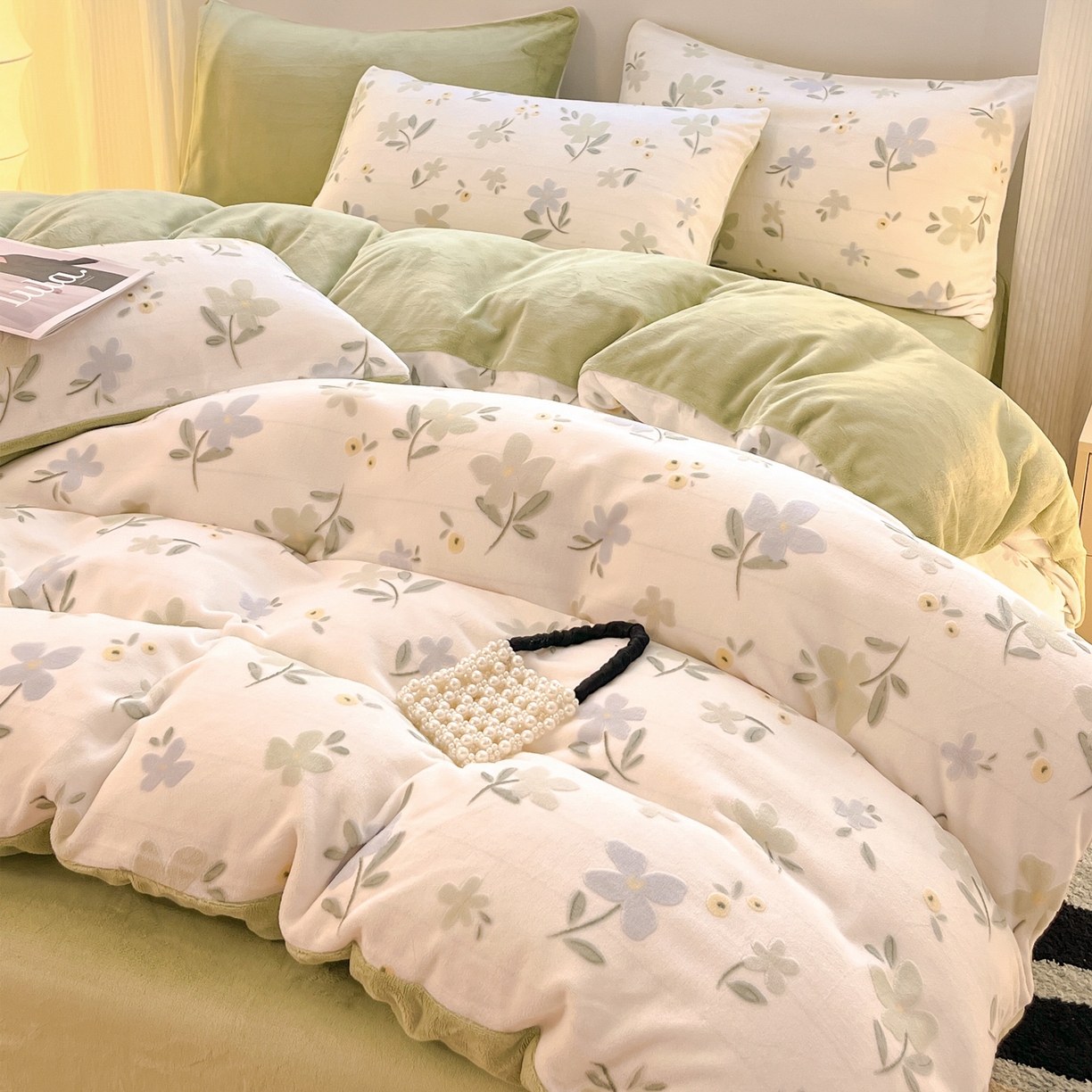 91家纺网 家纺一手货源 找家纺 如一 2025新款3D雕花牛奶绒单被套 芳菲-绿