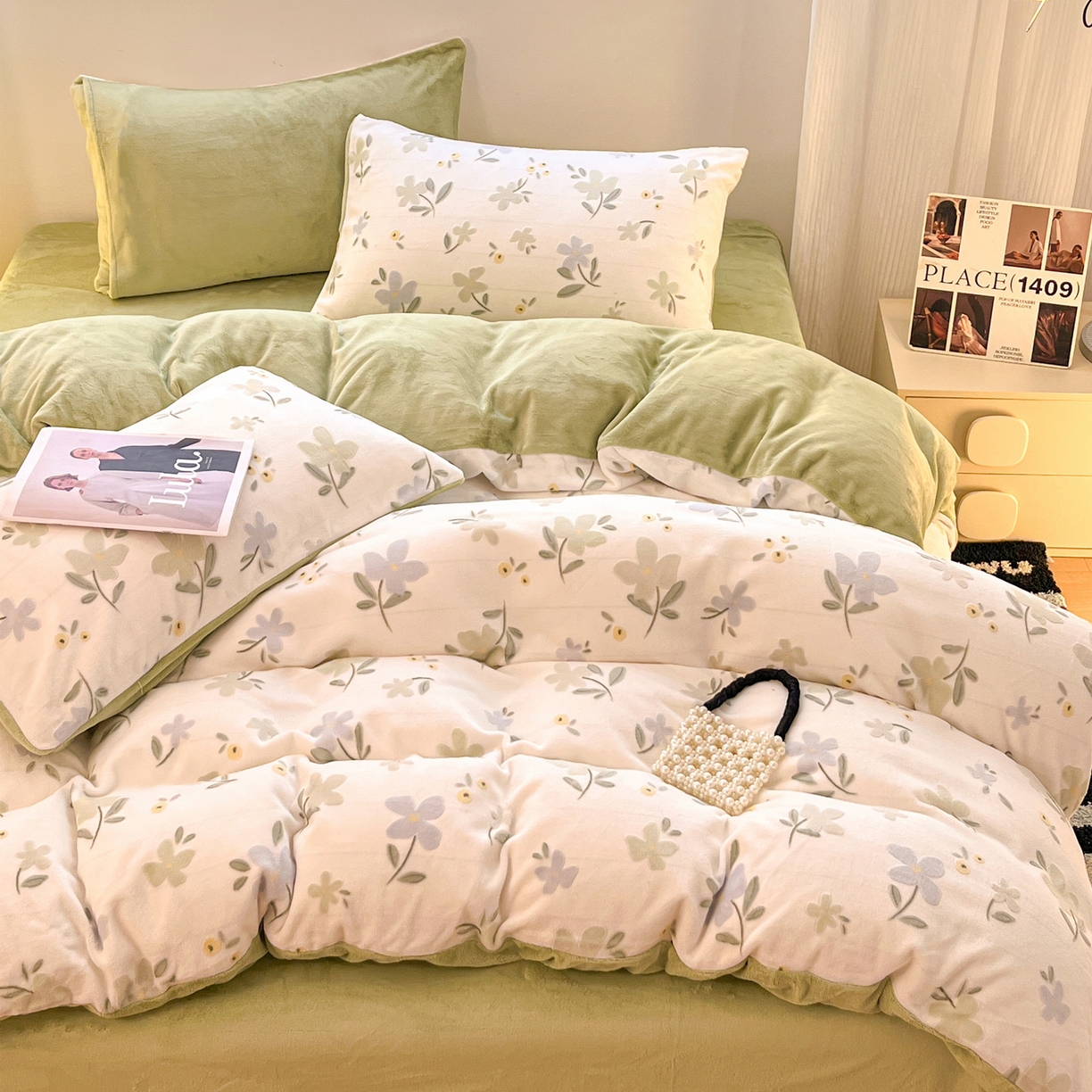 91家纺网 家纺一手货源 找家纺 如一 2025新款3D雕花牛奶绒单被套 芳菲-绿