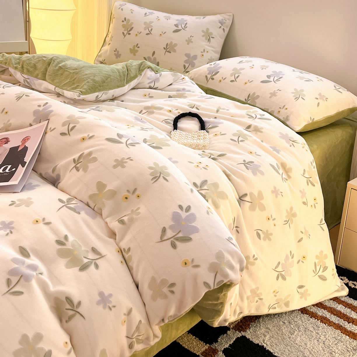 91家纺网 家纺一手货源 找家纺 如一 2025新款3D雕花牛奶绒单被套 芳菲-绿