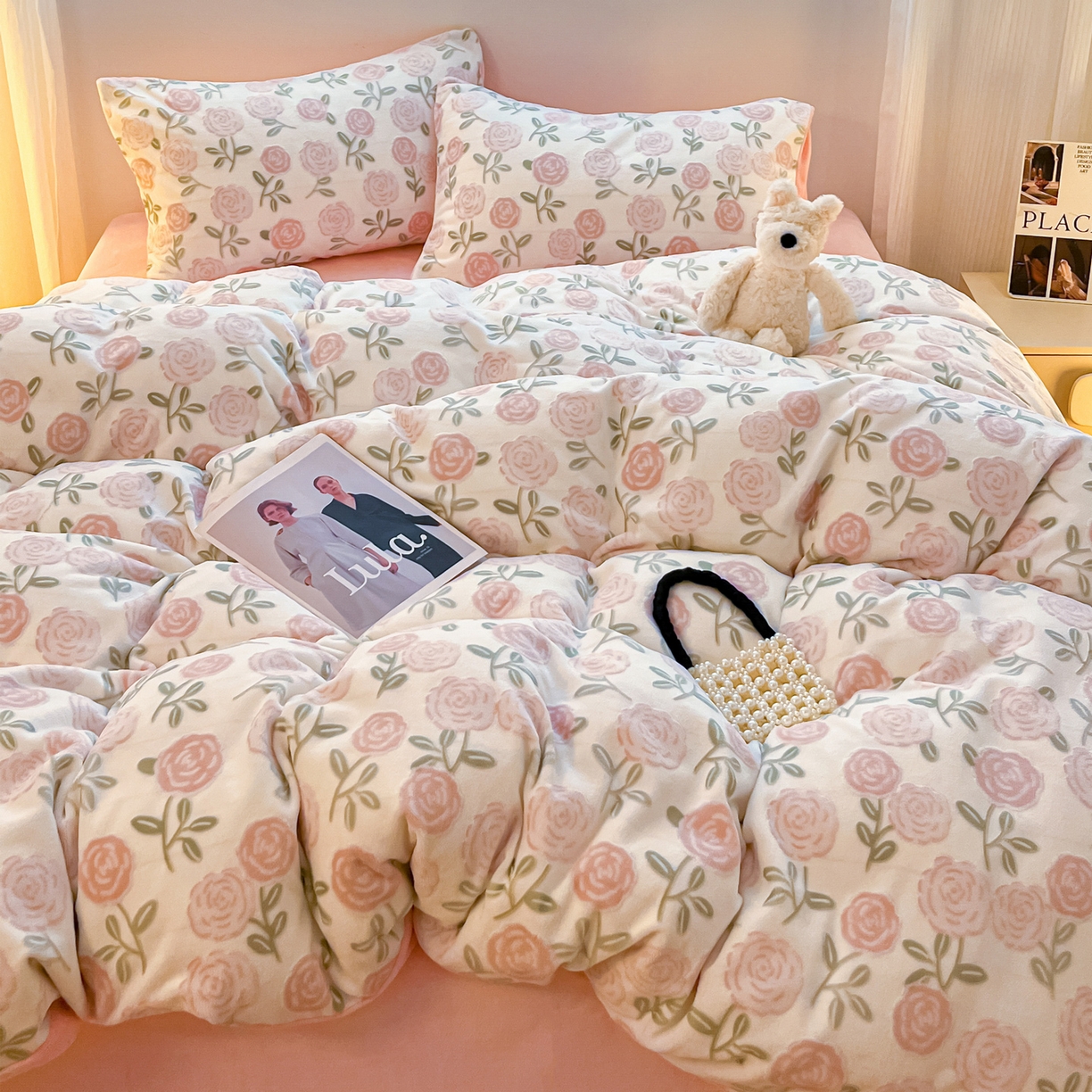 91家纺网 家纺一手货源 找家纺 如一 2025新款3D雕花牛奶绒四件套 繁花-粉