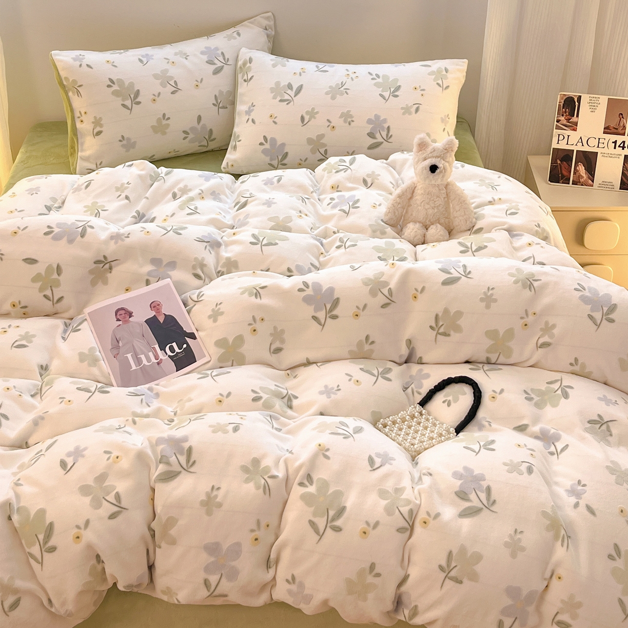 91家纺网 家纺一手货源 找家纺 如一 2025新款3D雕花牛奶绒四件套 芳菲-绿