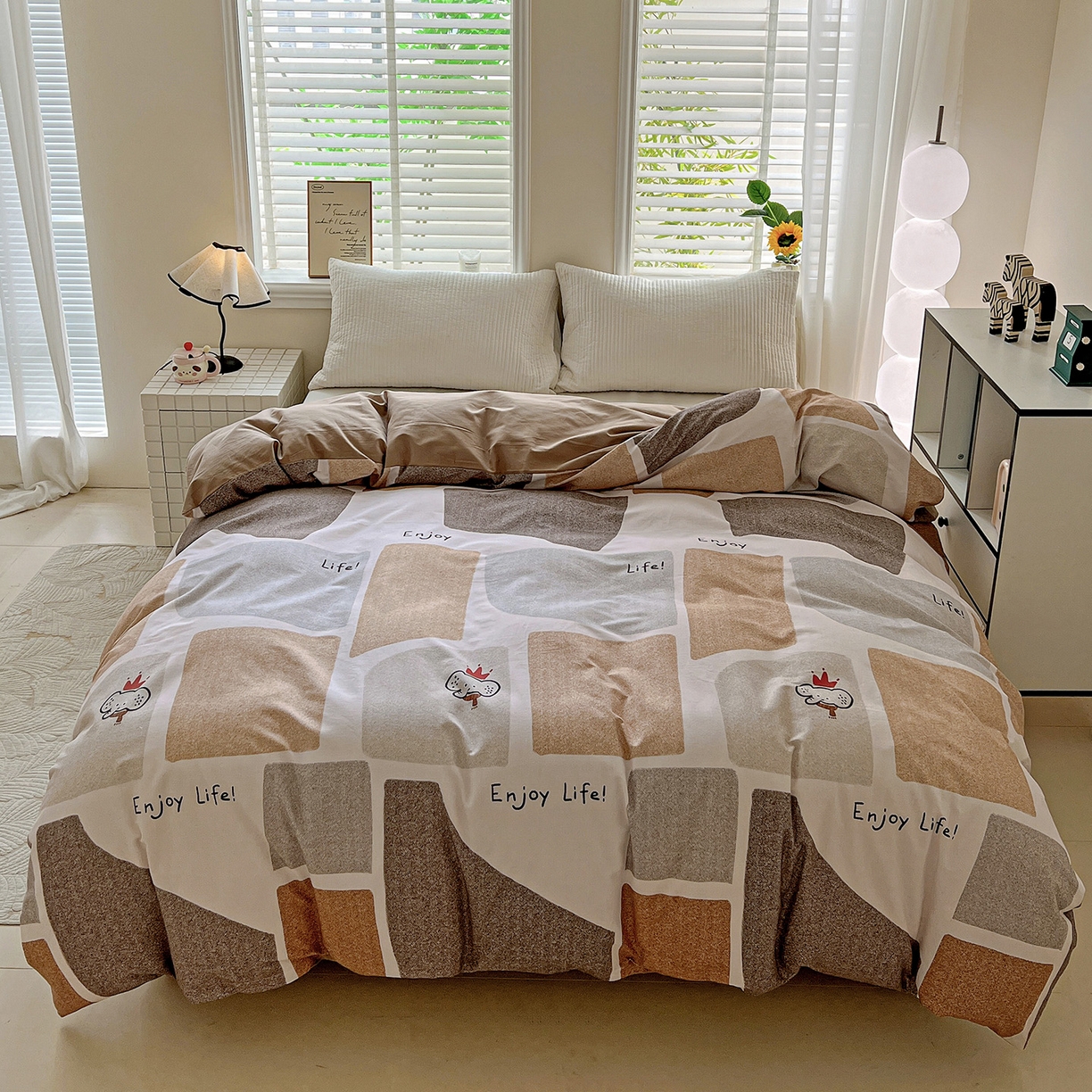 91家纺网 家纺一手货源 找家纺 依庭 2025新款高克重全棉纯棉磨毛印花单被套 红冠象