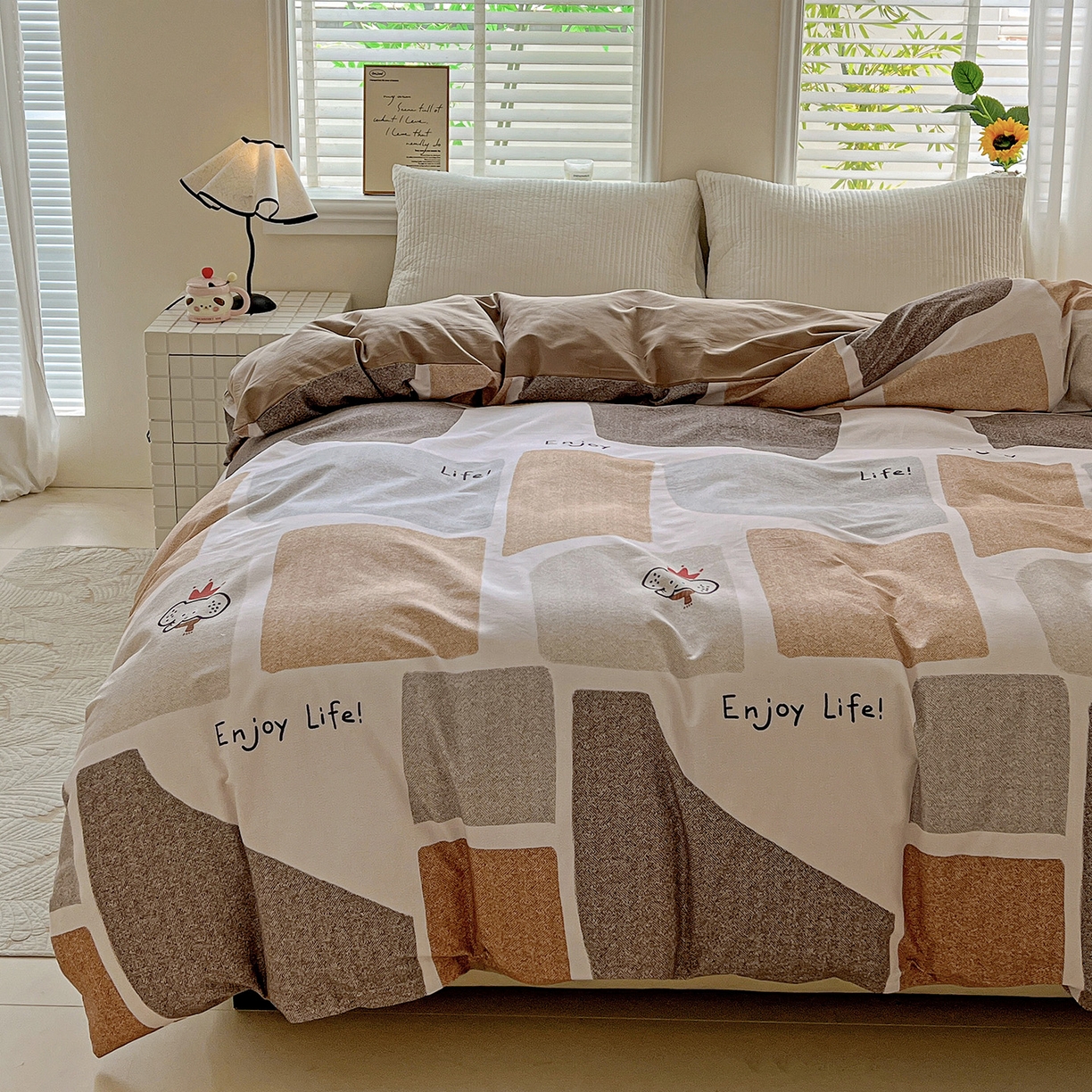 91家纺网 家纺一手货源 找家纺 依庭 2025新款高克重全棉纯棉磨毛印花单被套 红冠象