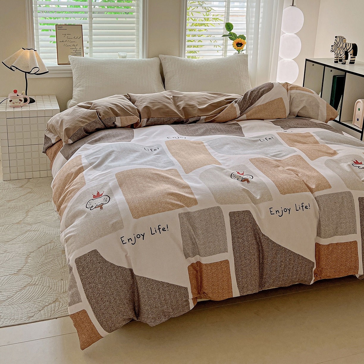 91家纺网 家纺一手货源 找家纺 依庭 2025新款高克重全棉纯棉磨毛印花单被套 红冠象