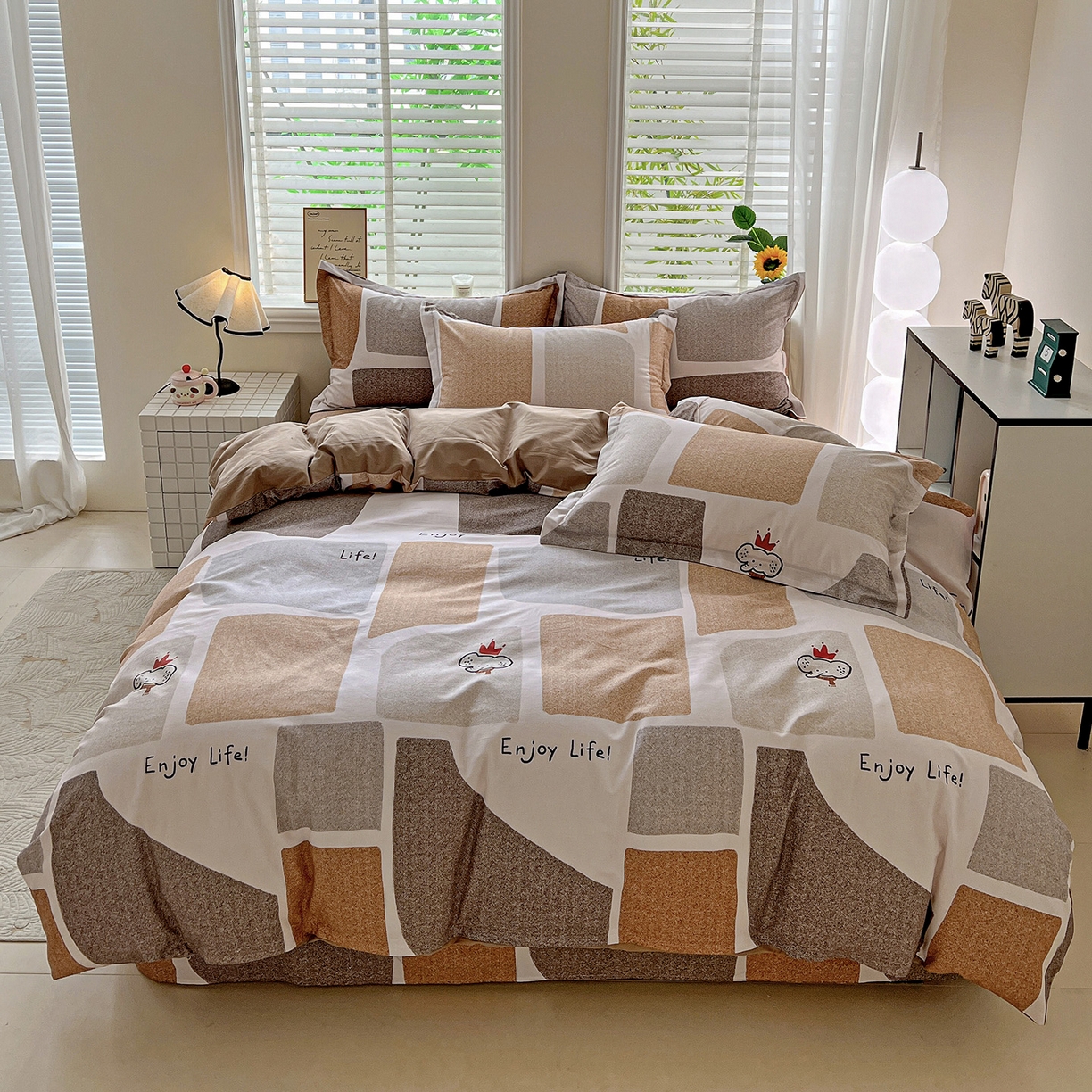 91家纺网 家纺一手货源 找家纺 依庭 2025新款高克重全棉纯棉磨毛印花单被套 红冠象