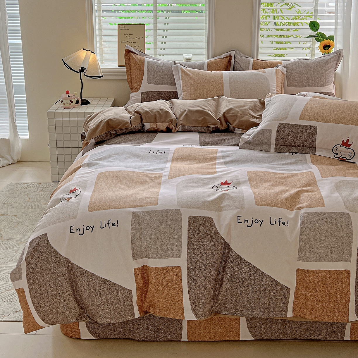 91家纺网 家纺一手货源 找家纺 依庭 2025新款高克重全棉纯棉磨毛印花单被套 红冠象