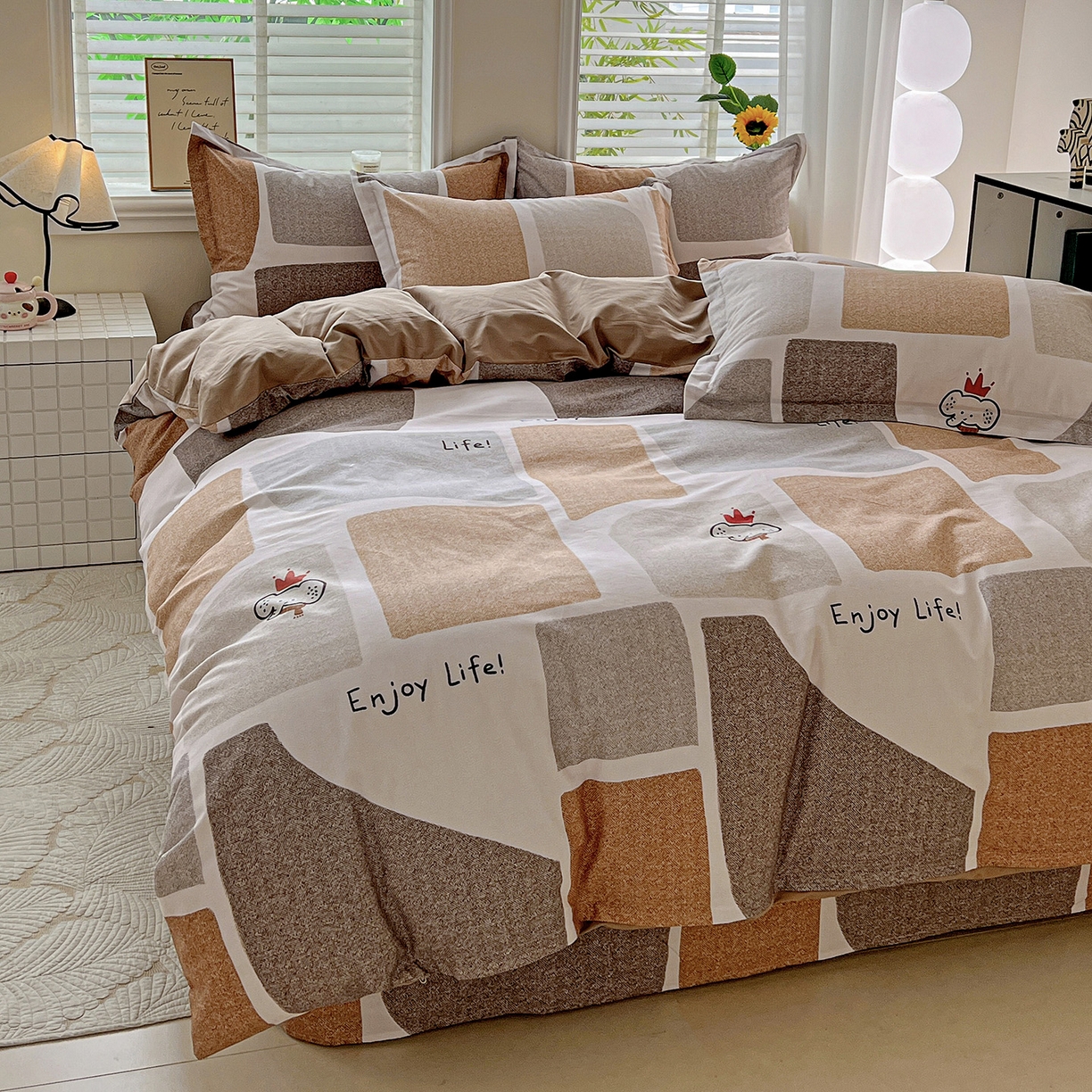 91家纺网 家纺一手货源 找家纺 依庭 2025新款高克重全棉纯棉磨毛印花单被套 红冠象