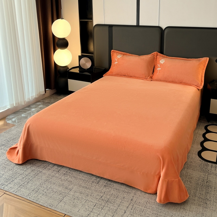 91家纺网 家纺一手货源 找家纺 梦莱斯 2025新款230克全消光刺绣牛奶绒配精美无纺布包装套件-玛奇朵玛奇朵-橙