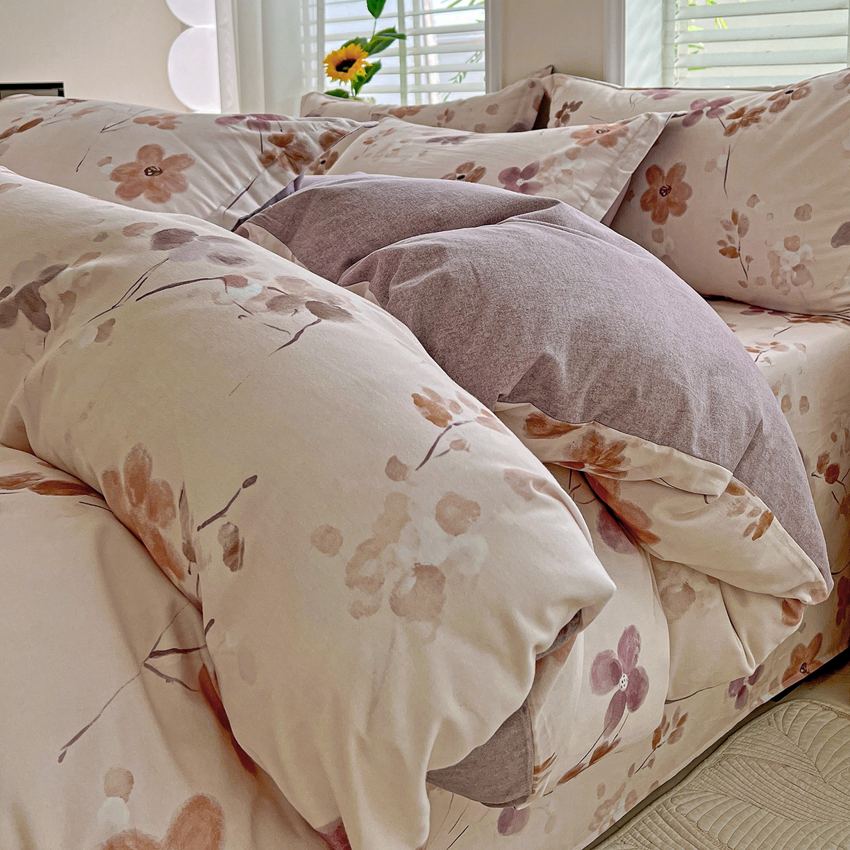 91家纺网 家纺一手货源 找家纺 依庭 2025新款高克重全棉纯棉磨毛印花单被套 惊鸿-粉