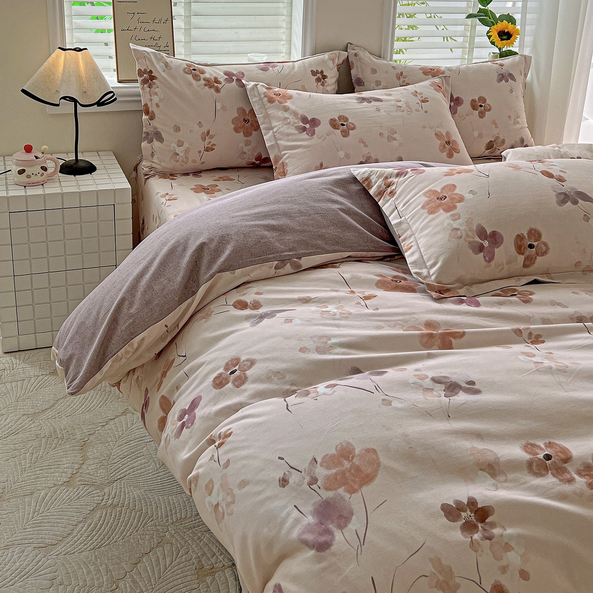 91家纺网 家纺一手货源 找家纺 依庭 2025新款高克重全棉纯棉磨毛印花单被套 惊鸿-粉