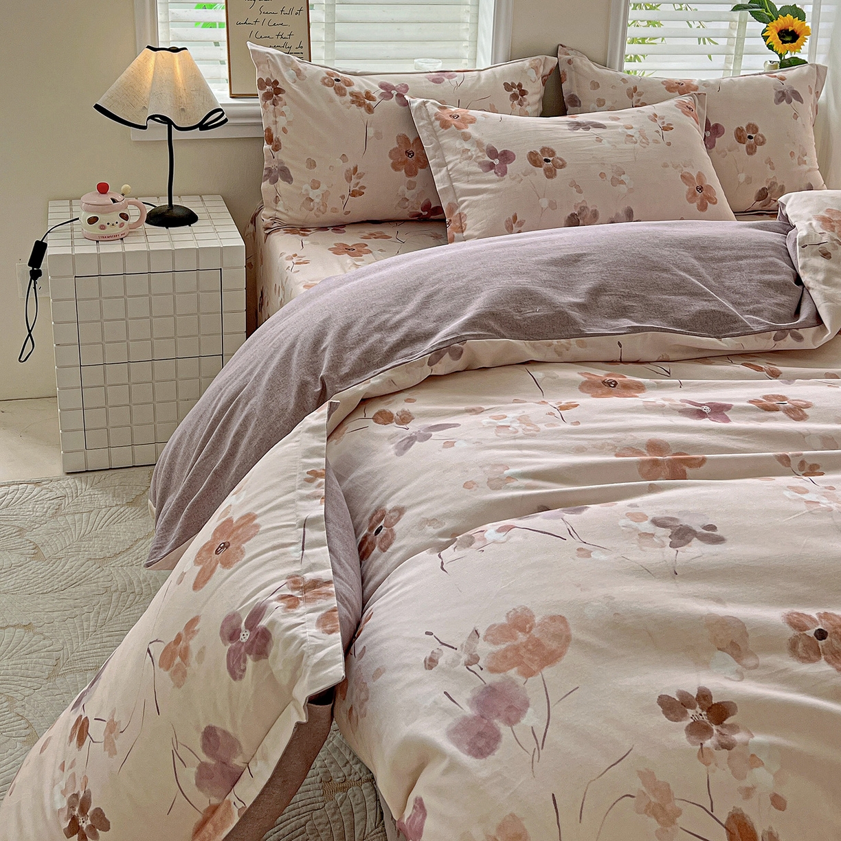 91家纺网 家纺一手货源 找家纺 依庭 2025新款高克重全棉纯棉磨毛印花单被套 惊鸿-粉