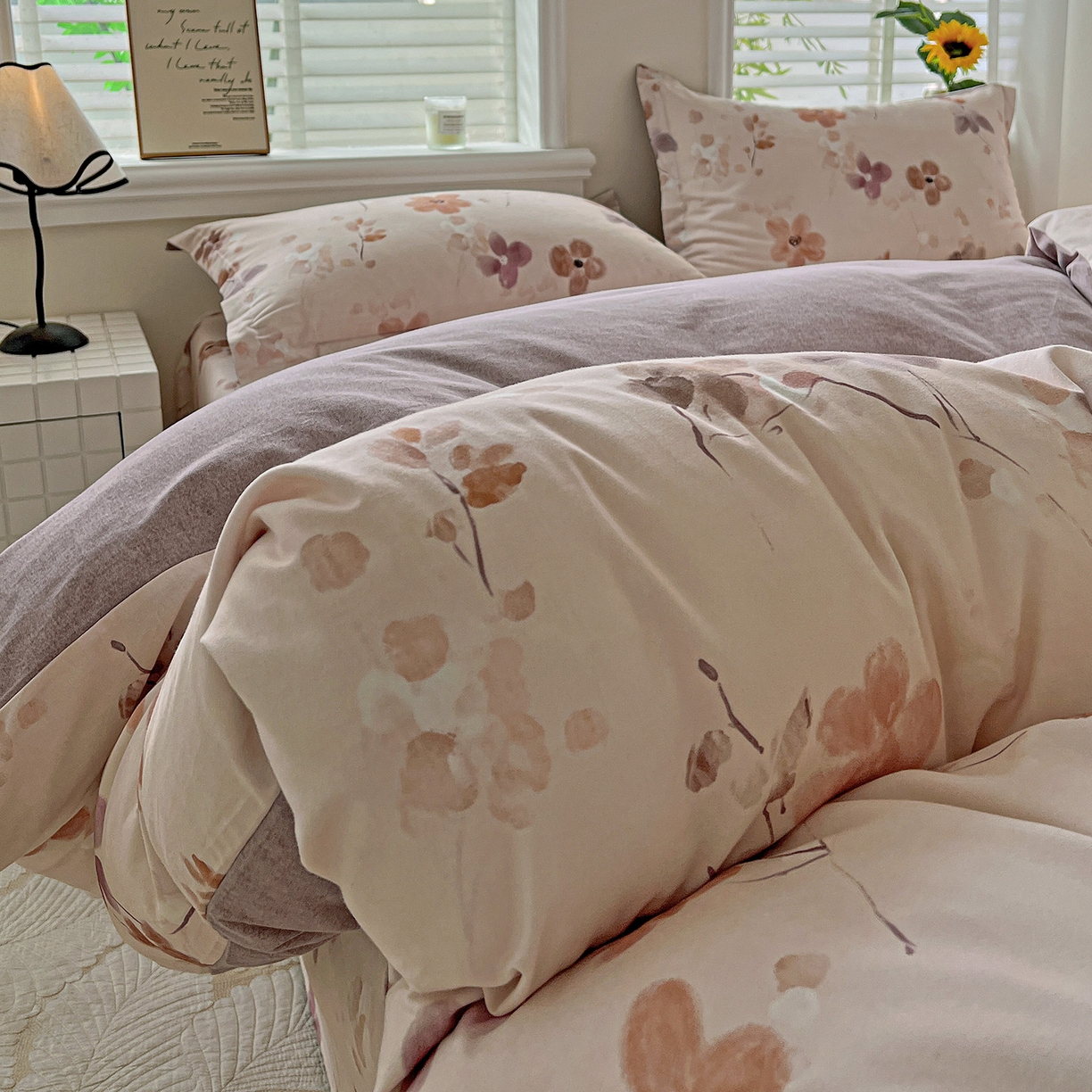 91家纺网 家纺一手货源 找家纺 依庭 2025新款高克重全棉纯棉磨毛印花单被套 惊鸿-粉