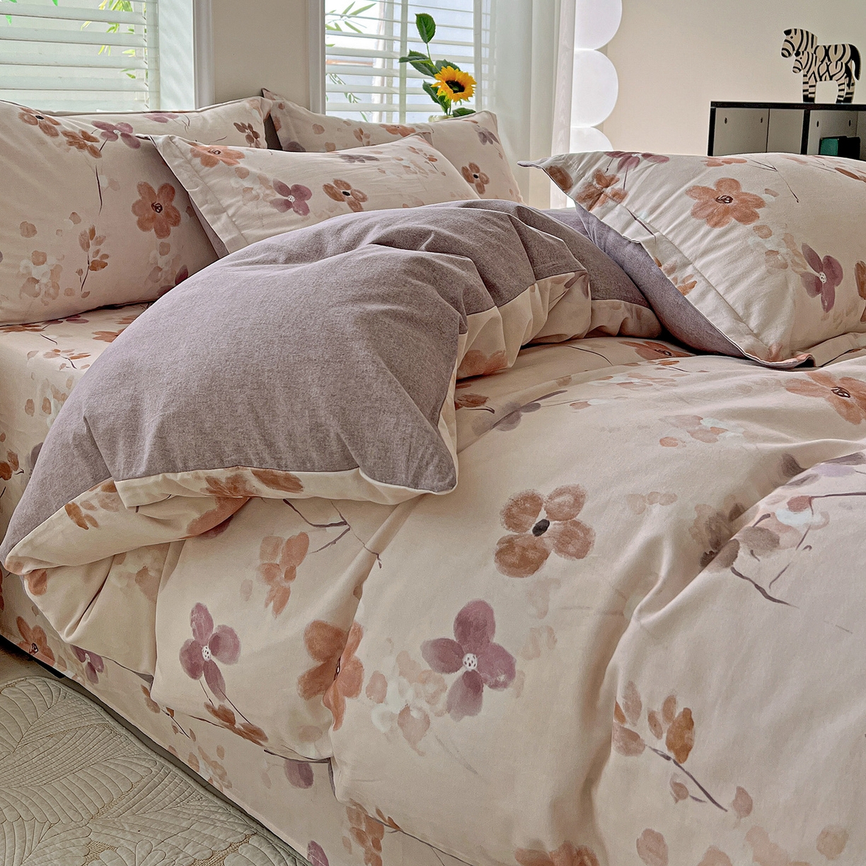 91家纺网 家纺一手货源 找家纺 依庭 2025新款高克重全棉纯棉磨毛印花单被套 惊鸿-粉