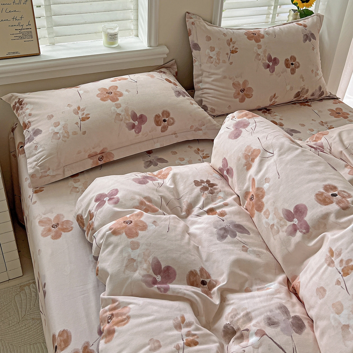 91家纺网 家纺一手货源 找家纺 依庭 2025新款高克重全棉纯棉磨毛印花单被套 惊鸿-粉