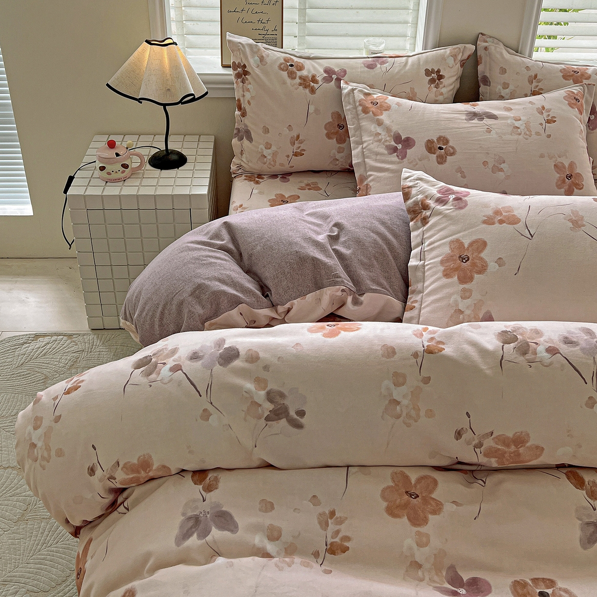 91家纺网 家纺一手货源 找家纺 依庭 2025新款高克重全棉纯棉磨毛印花单被套 惊鸿-粉