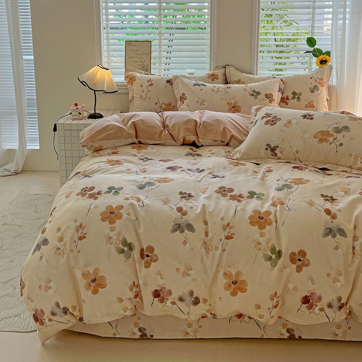 91家纺网 家纺一手货源 找家纺 依庭 2025新款高克重全棉纯棉磨毛印花单被套 惊鸿-桔