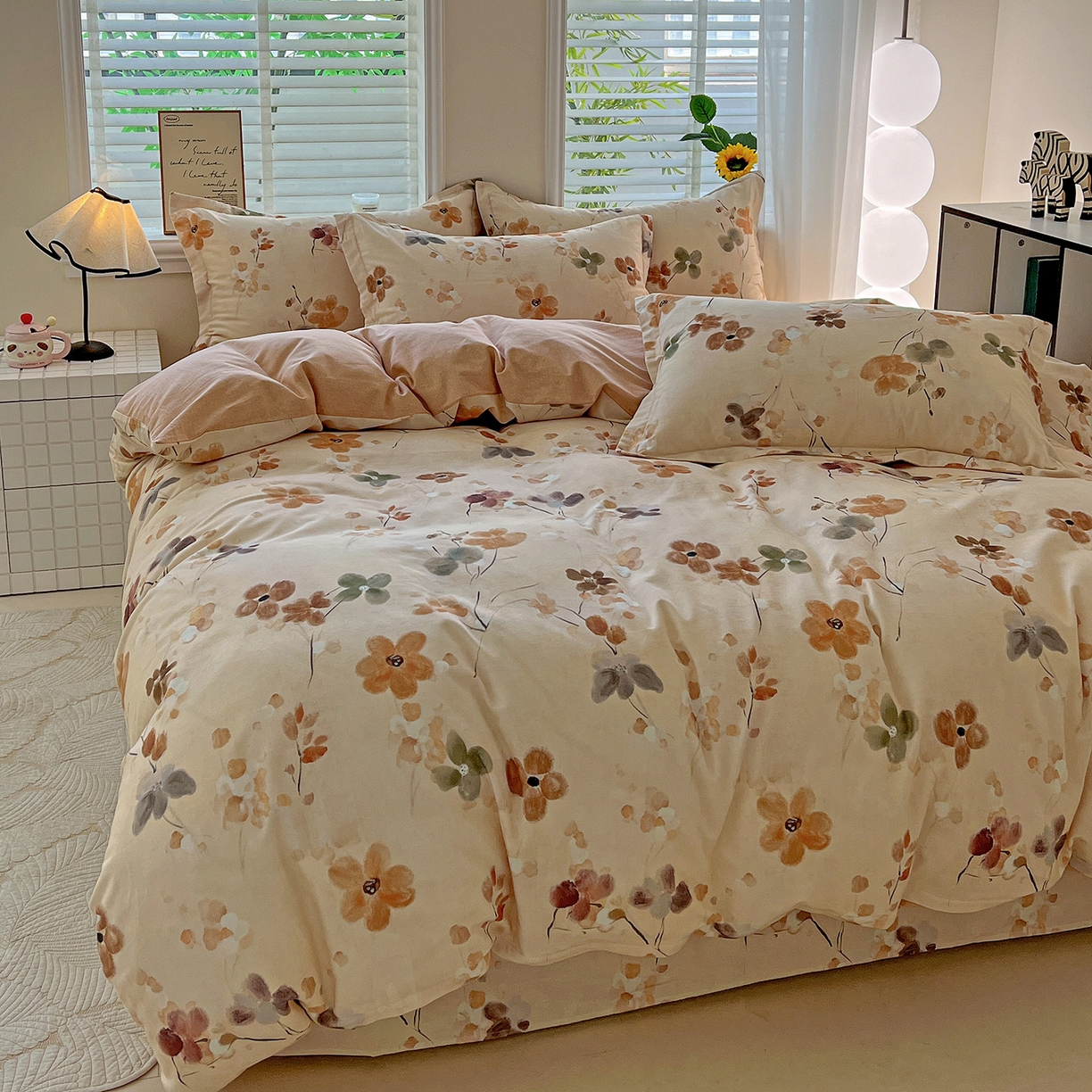 91家纺网 家纺一手货源 找家纺 依庭 2025新款高克重全棉纯棉磨毛印花单被套 惊鸿-桔