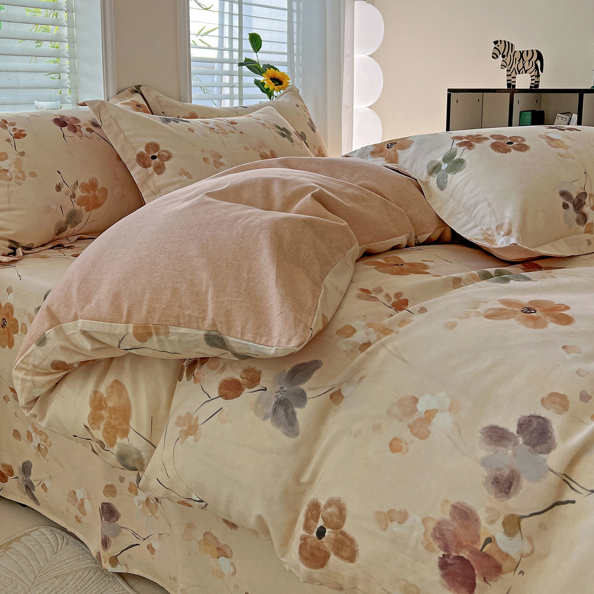 91家纺网 家纺一手货源 找家纺 依庭 2025新款高克重全棉纯棉磨毛印花单被套 惊鸿-桔