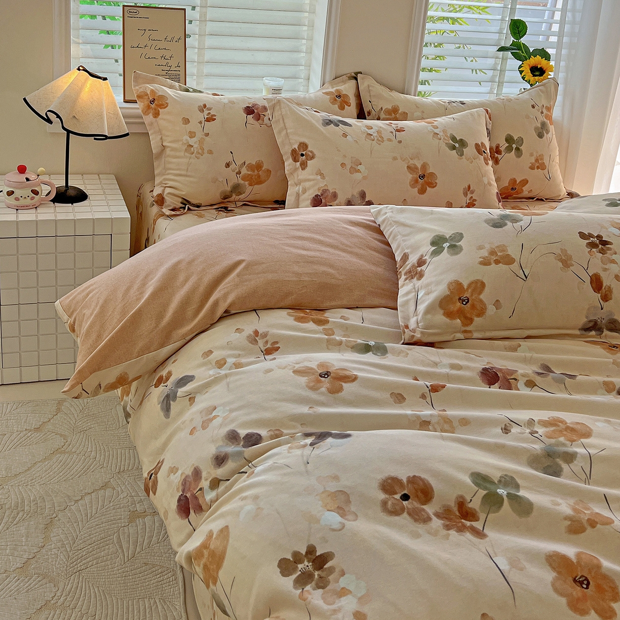 91家纺网 家纺一手货源 找家纺 依庭 2025新款高克重全棉纯棉磨毛印花单被套 惊鸿-桔