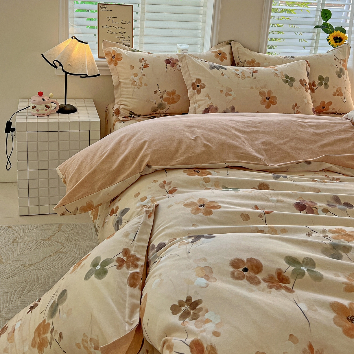 91家纺网 家纺一手货源 找家纺 依庭 2025新款高克重全棉纯棉磨毛印花单被套 惊鸿-桔