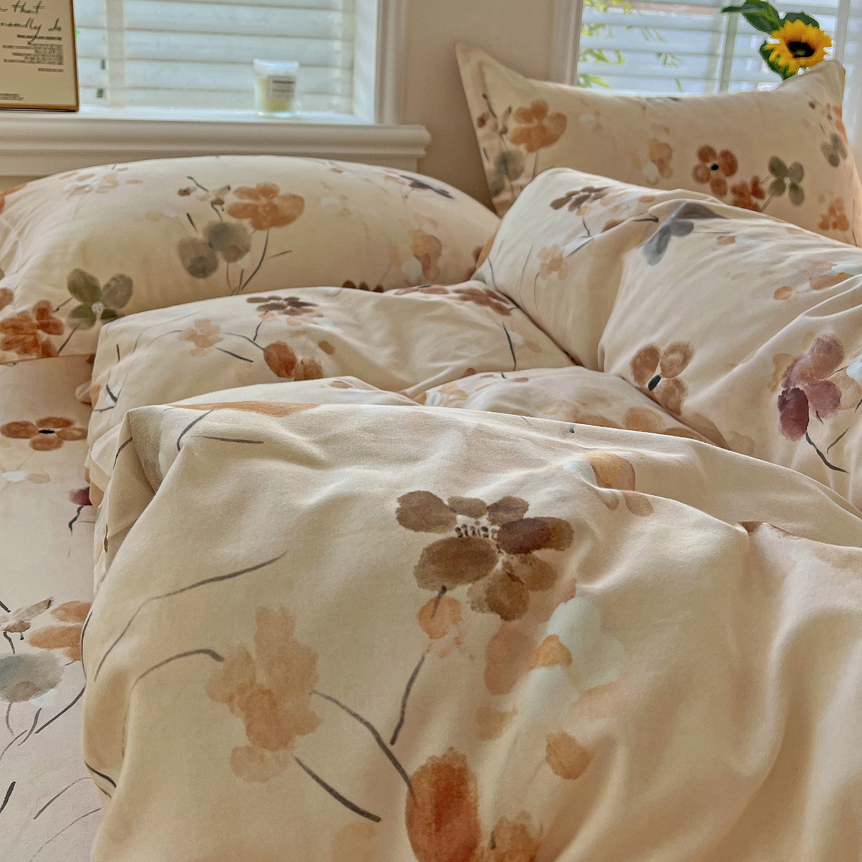 91家纺网 家纺一手货源 找家纺 依庭 2025新款高克重全棉纯棉磨毛印花单被套 惊鸿-桔