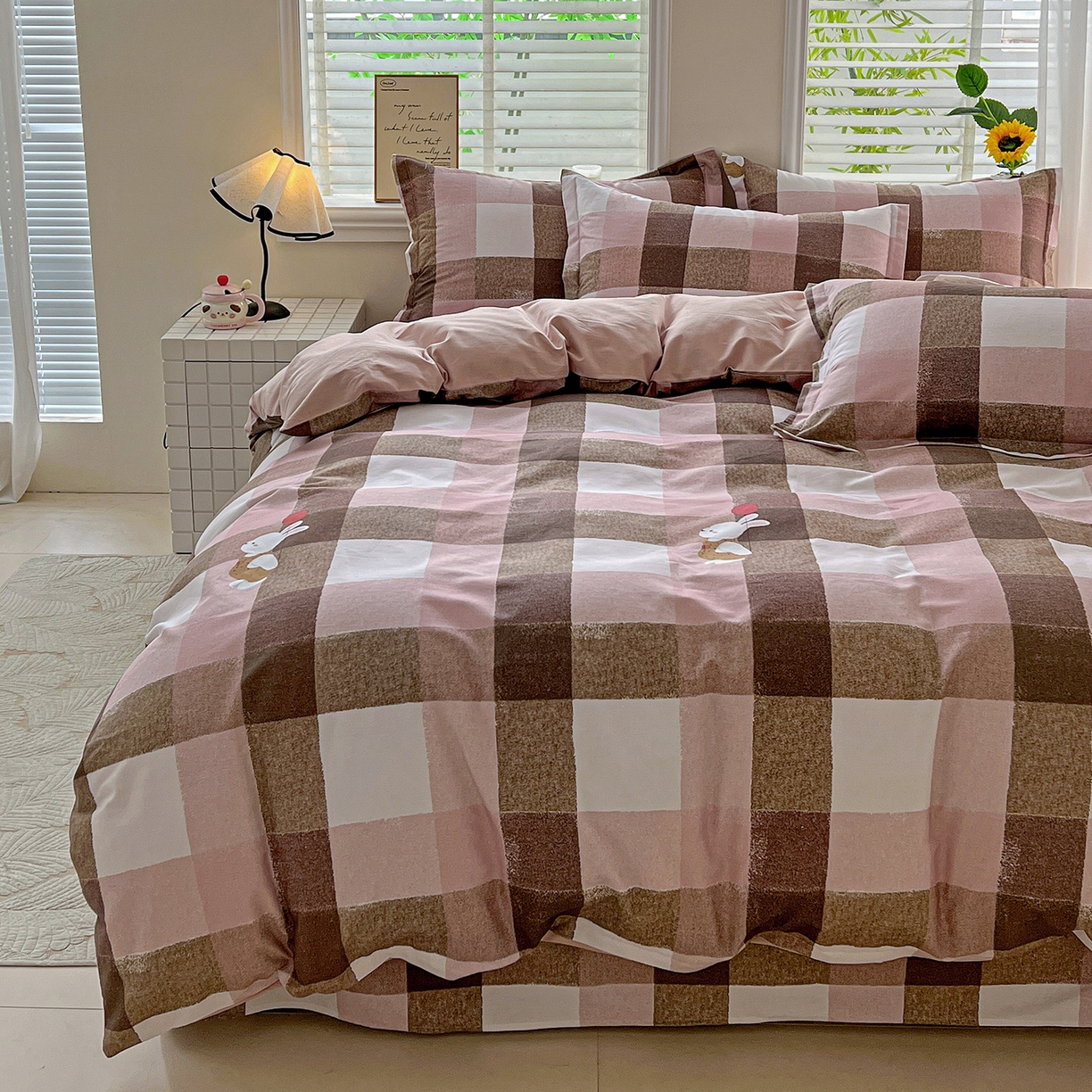 91家纺网 家纺一手货源 找家纺 依庭 2025新款高克重全棉纯棉磨毛印花单被套 可爱兔