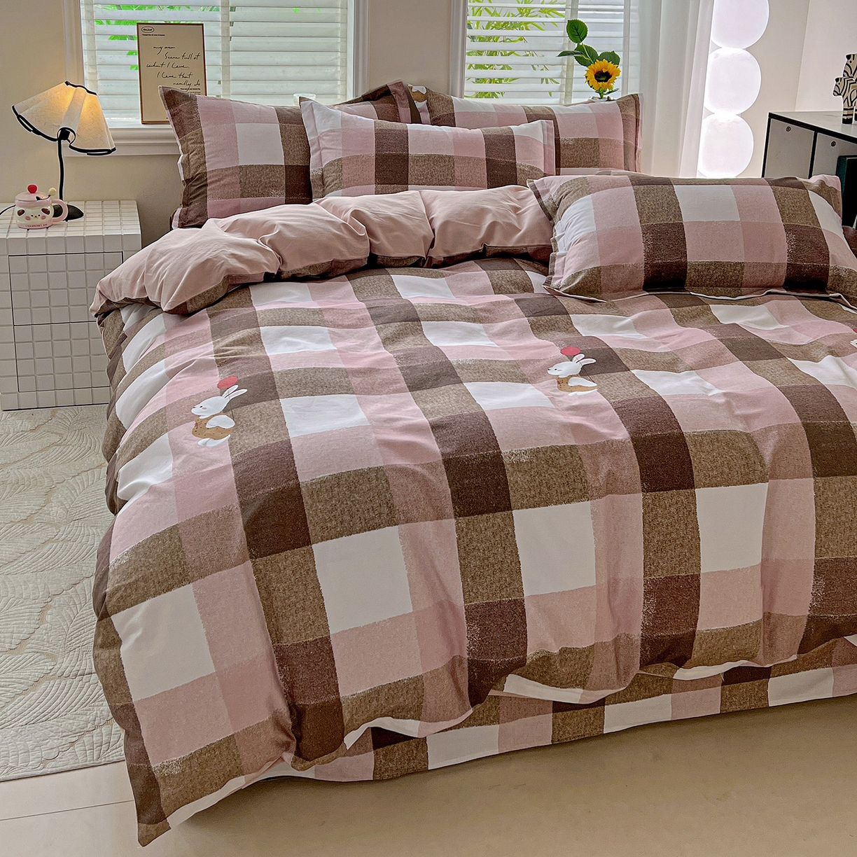 91家纺网 家纺一手货源 找家纺 依庭 2025新款高克重全棉纯棉磨毛印花单被套 可爱兔