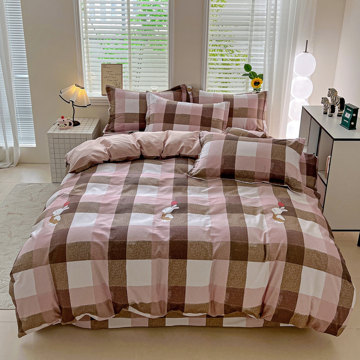 91家纺网 家纺一手货源 找家纺 依庭 2025新款高克重全棉纯棉磨毛印花单被套 可爱兔