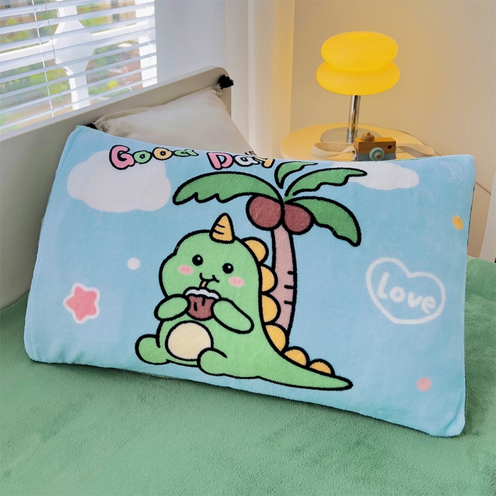 91家纺网 家纺一手货源 找家纺 嗨生活 2025新款大版印花牛奶绒儿童枕套枕芯幼儿园枕套枕芯 卡通小恐龙