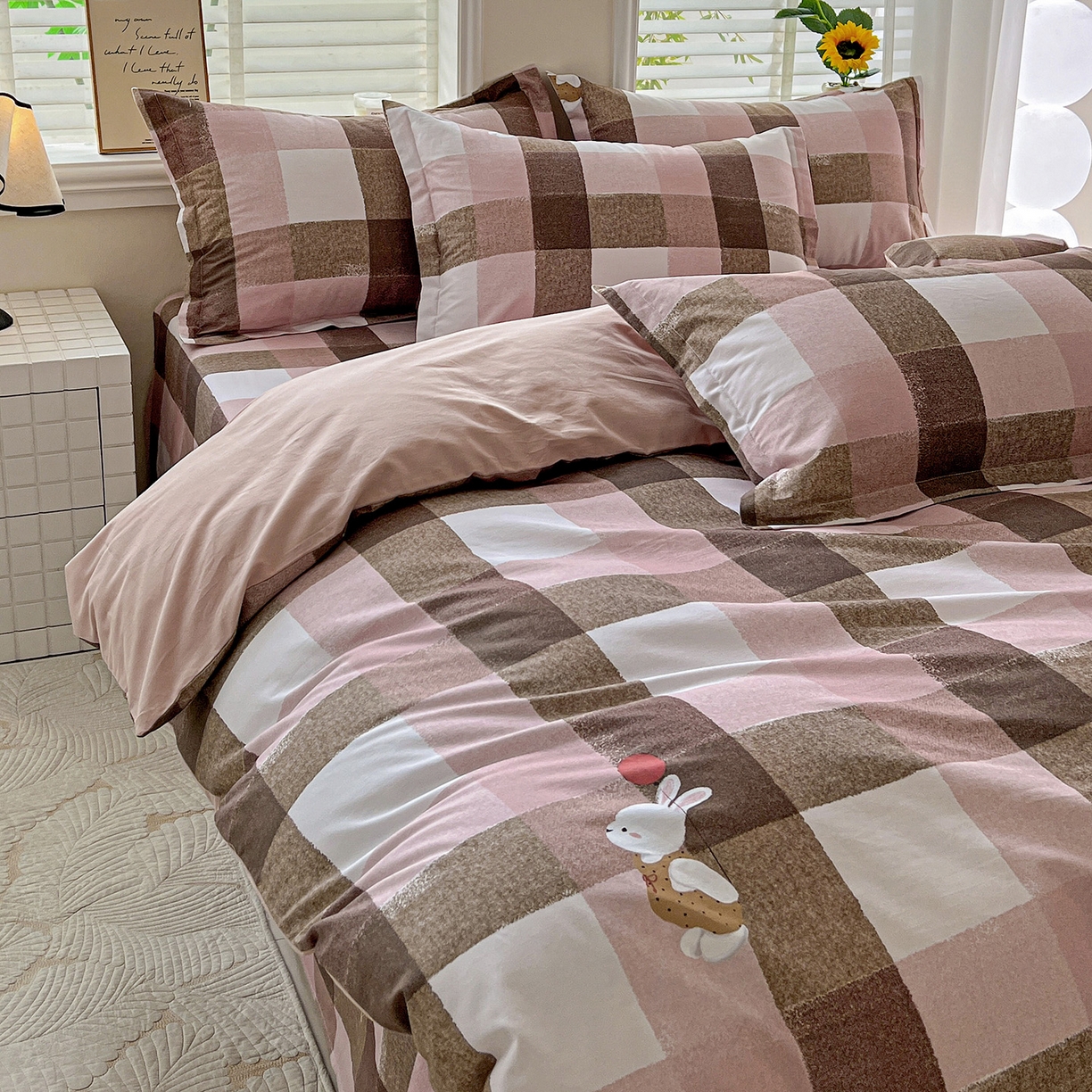 91家纺网 家纺一手货源 找家纺 依庭 2025新款高克重全棉纯棉磨毛印花单被套 可爱兔