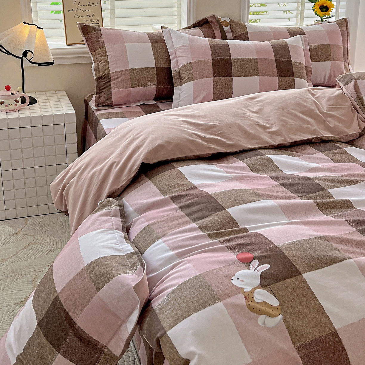 91家纺网 家纺一手货源 找家纺 依庭 2025新款高克重全棉纯棉磨毛印花单被套 可爱兔