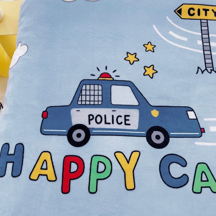 91家纺网 家纺一手货源 找家纺 嗨生活 2025新款大版印花牛奶绒儿童枕套枕芯幼儿园枕套枕芯 消防警车