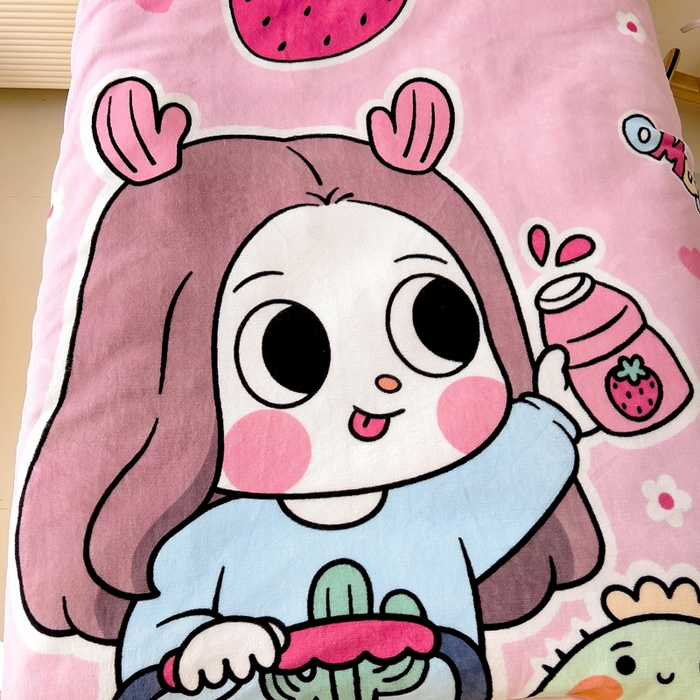 91家纺网 家纺一手货源 找家纺 嗨生活 2025新款大版印花牛奶绒儿童枕套枕芯幼儿园枕套枕芯 幸运女孩