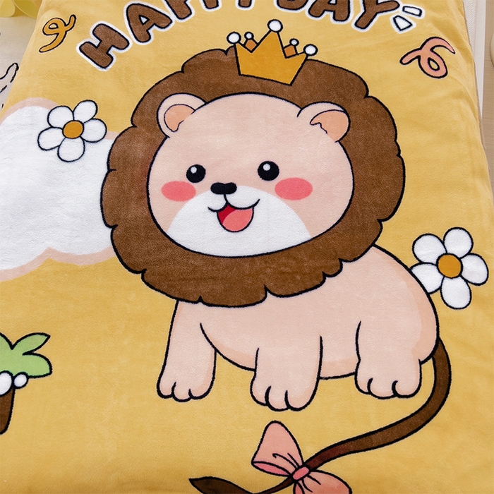 91家纺网 家纺一手货源 找家纺 嗨生活 2025新款大版印花牛奶绒儿童枕套枕芯幼儿园枕套枕芯 可爱狮子