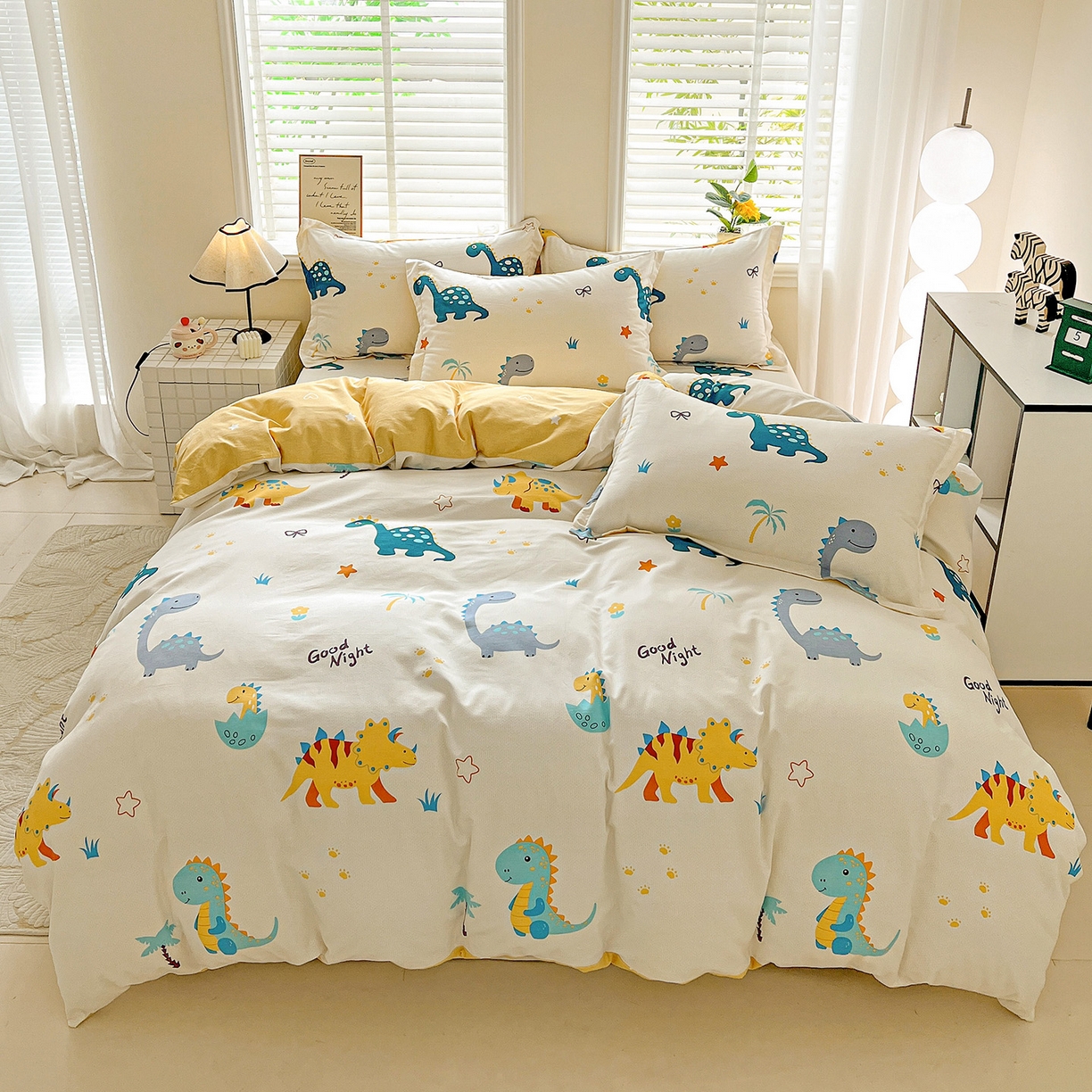 91家纺网 家纺一手货源 找家纺 依庭 2025新款高克重全棉纯棉磨毛印花单被套 恐龙告白