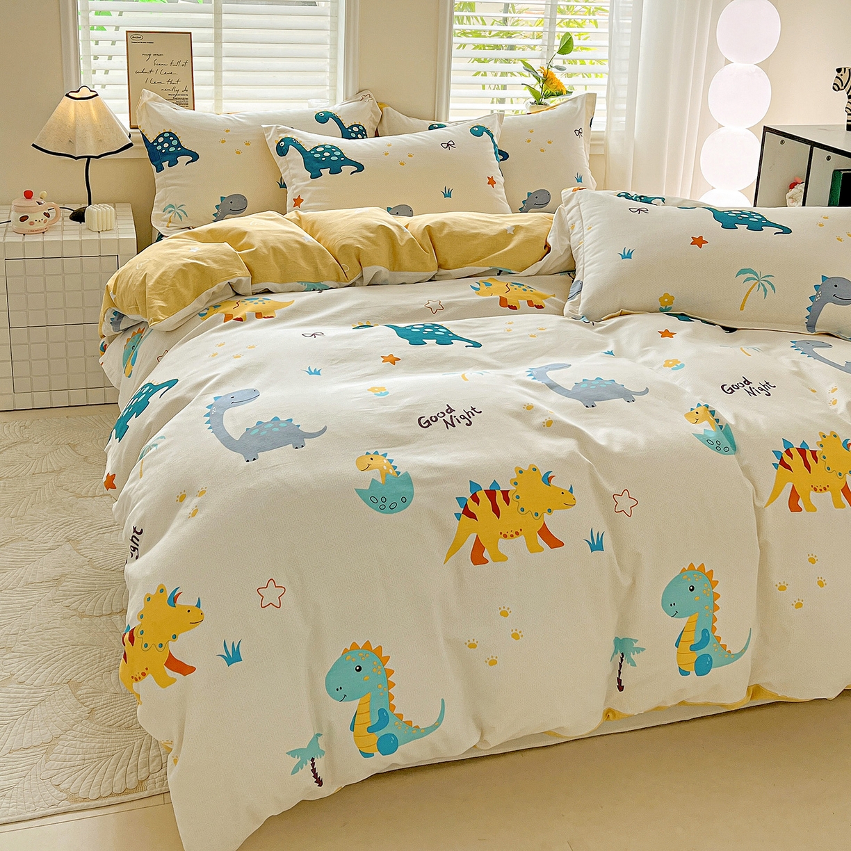 91家纺网 家纺一手货源 找家纺 依庭 2025新款高克重全棉纯棉磨毛印花单被套 恐龙告白