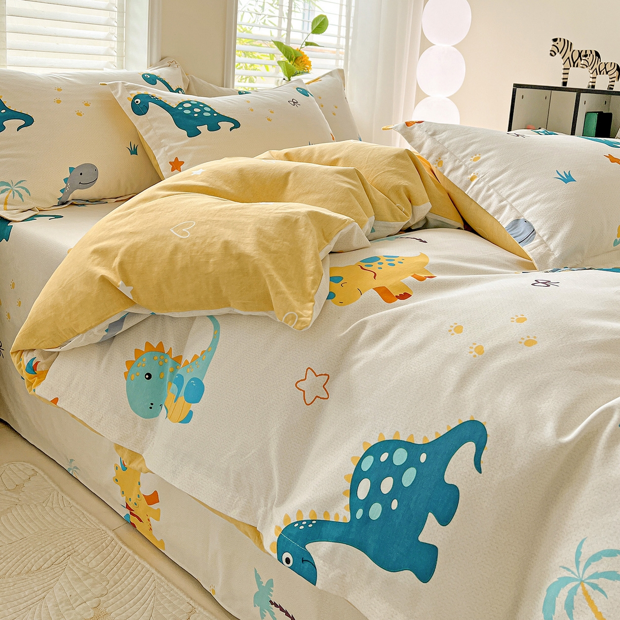 91家纺网 家纺一手货源 找家纺 依庭 2025新款高克重全棉纯棉磨毛印花单被套 恐龙告白