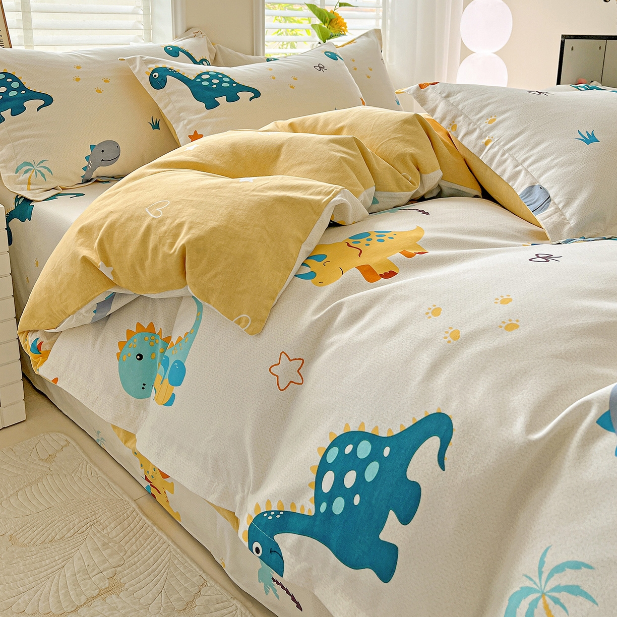 91家纺网 家纺一手货源 找家纺 依庭 2025新款高克重全棉纯棉磨毛印花单被套 恐龙告白