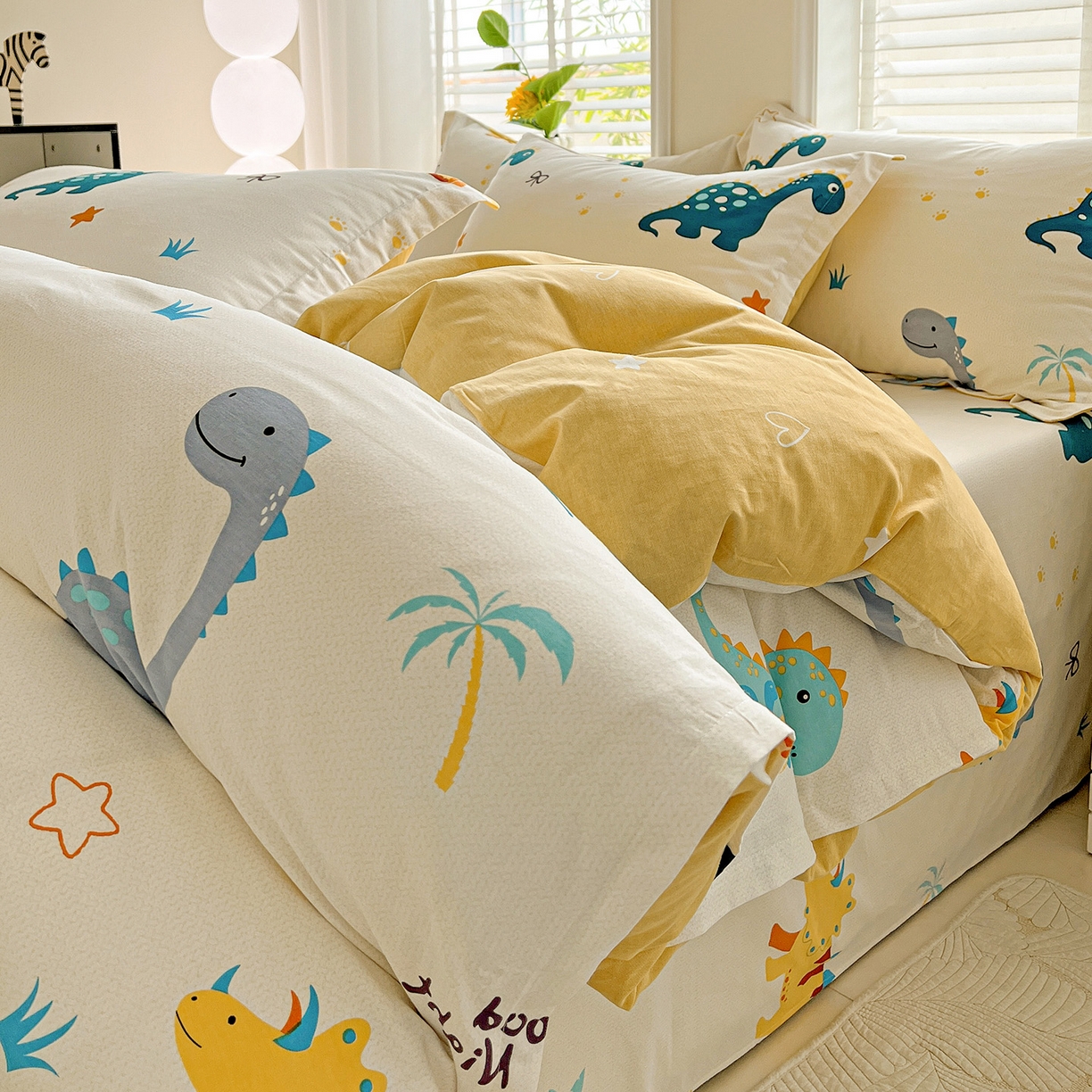 91家纺网 家纺一手货源 找家纺 依庭 2025新款高克重全棉纯棉磨毛印花单被套 恐龙告白