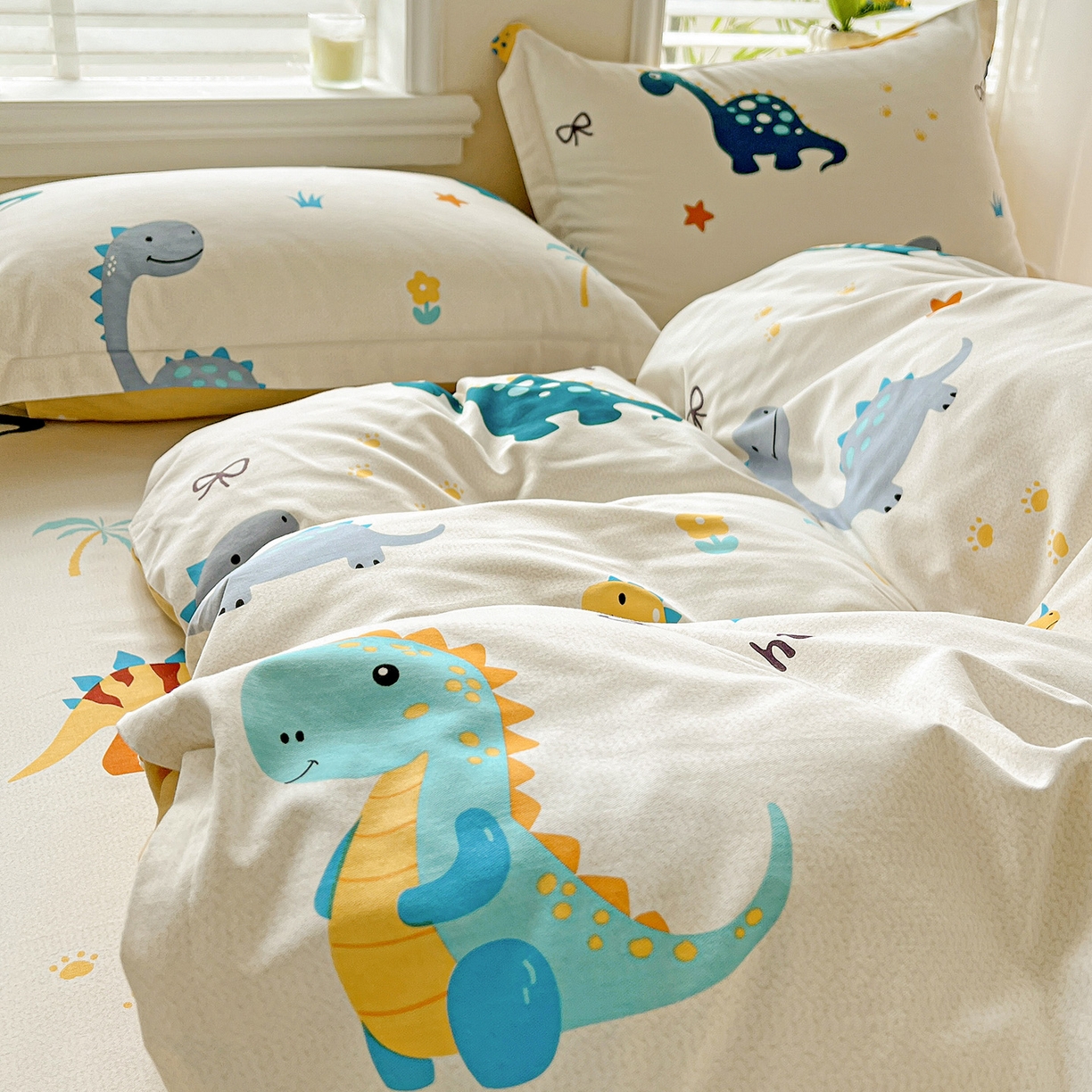 91家纺网 家纺一手货源 找家纺 依庭 2025新款高克重全棉纯棉磨毛印花单被套 恐龙告白