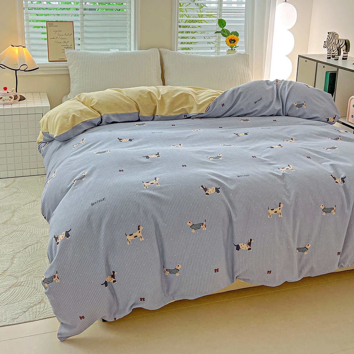 91家纺网 家纺一手货源 找家纺 依庭 2025新款高克重全棉纯棉磨毛印花单被套 酷小狗