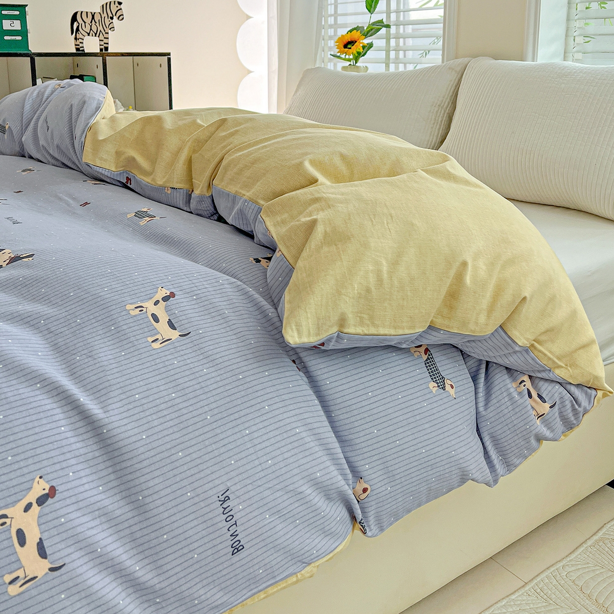 91家纺网 家纺一手货源 找家纺 依庭 2025新款高克重全棉纯棉磨毛印花单被套 酷小狗