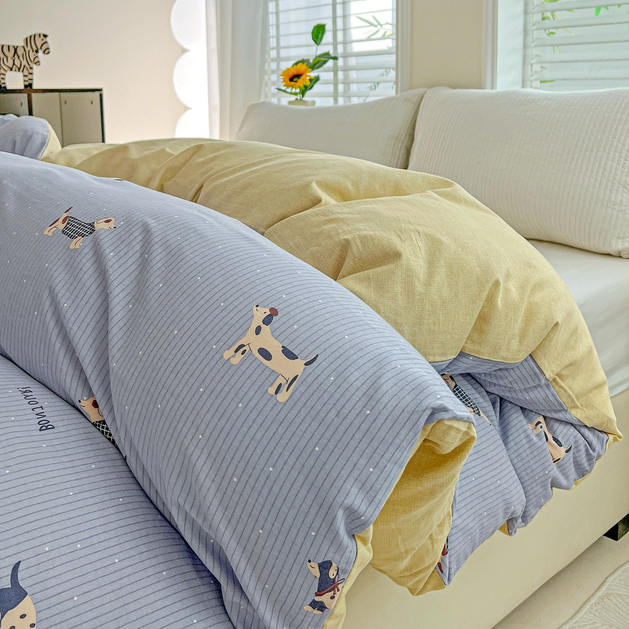 91家纺网 家纺一手货源 找家纺 依庭 2025新款高克重全棉纯棉磨毛印花单被套 酷小狗